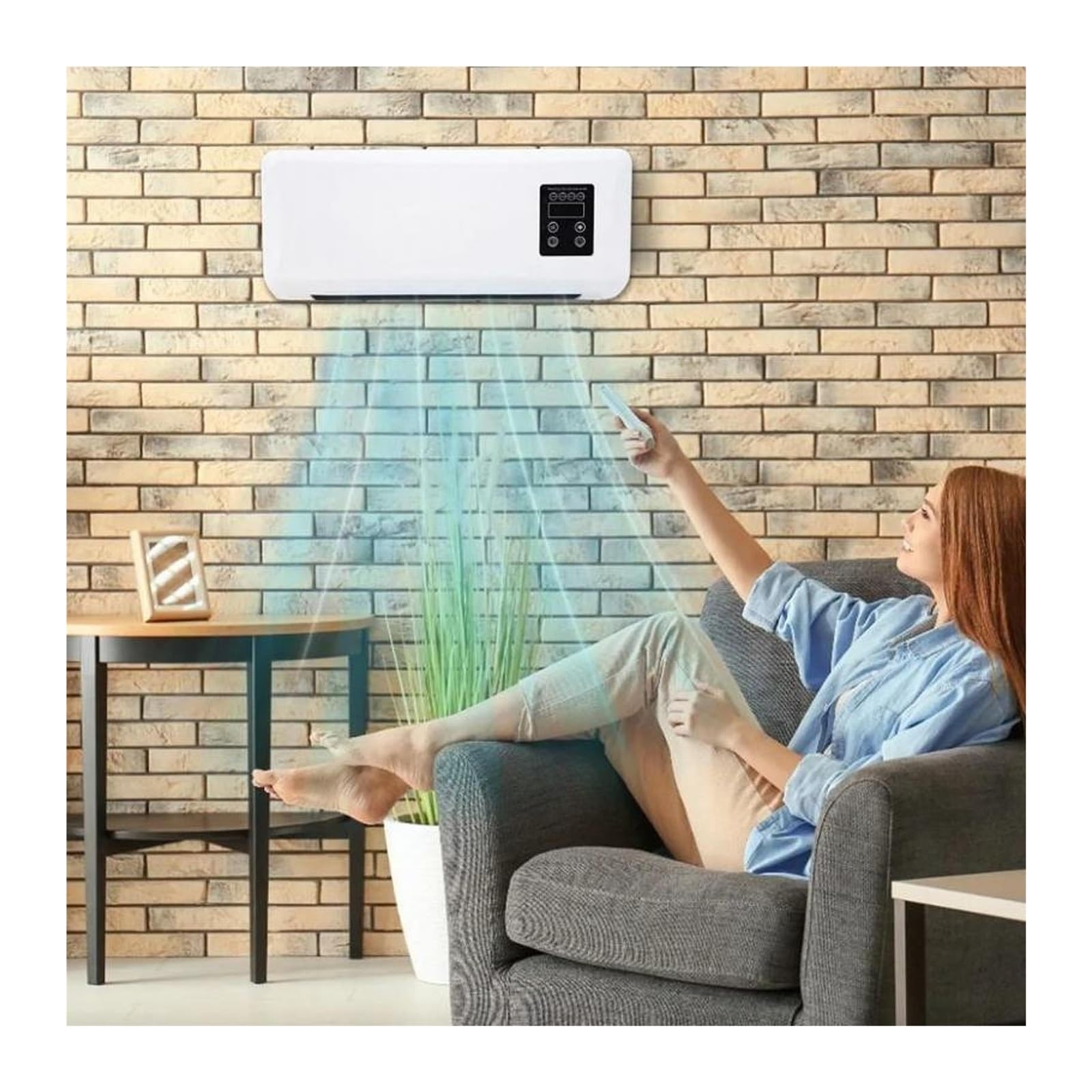 Mini aire acondicionado dividido, sistema de bomba de calor, calentador de aire portátil, temporizador montado en la pared, inteligente for el hogar, sala de estar y dormitorio(EU Plug with Hanger)