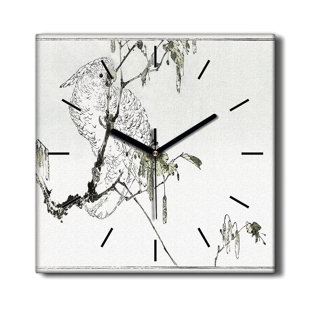 Horloge sur Toile 30x30cm Perroquet silencieuse pour décoration de salon