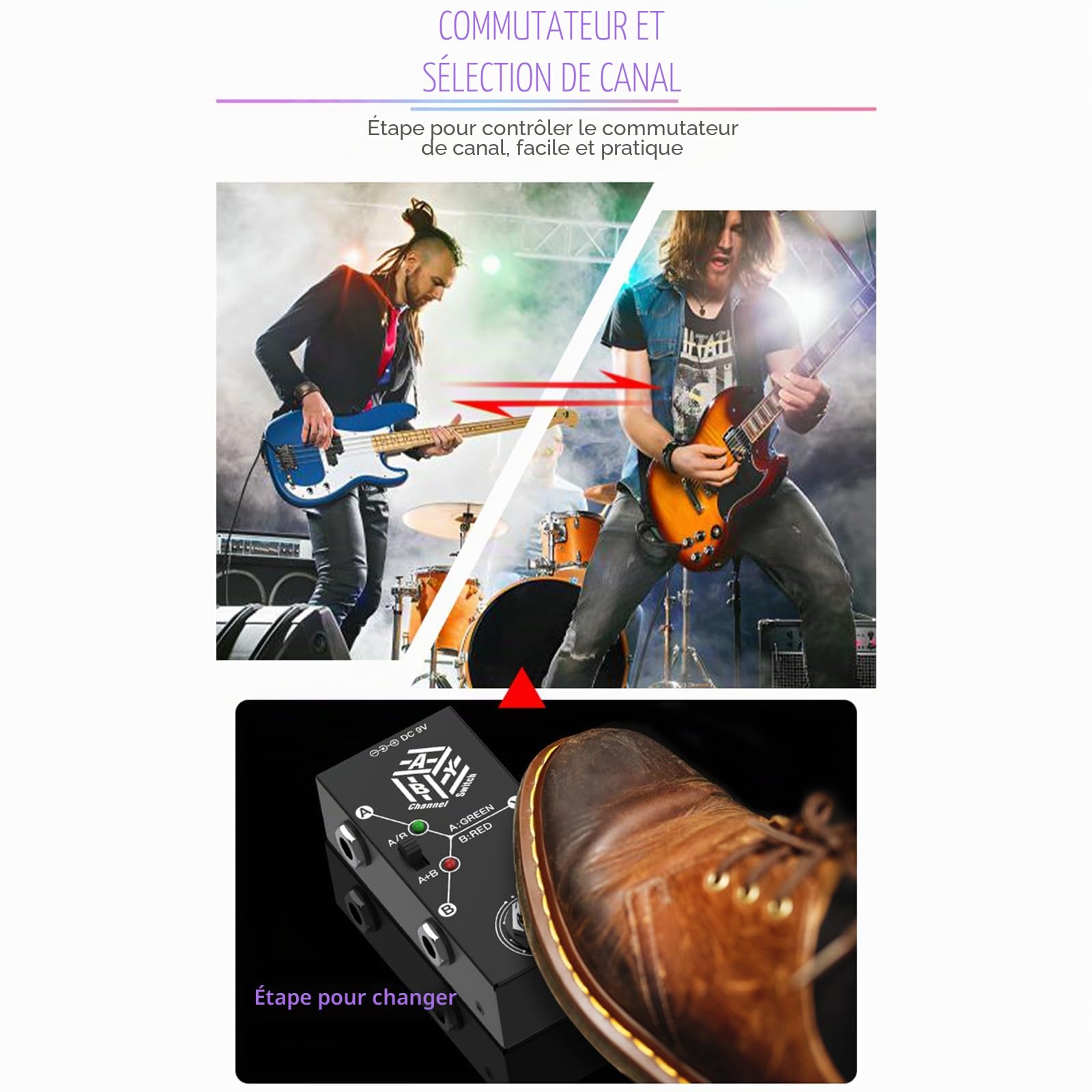 Btuty Pédales de guitare ABY Box Sélecteur de ligne AB Pédale Effet Pour Guitare Transmission Bidirectionnelle Boîtier Métallique Soutien Antidérapant Mode A/B ou A et B