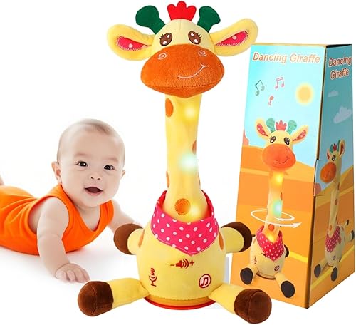 Juguete de jirafa que baila, habla y toca música, juguete para tiempo de barriga con ajuste de volumen, animal de peluche de jirafa que canta 10