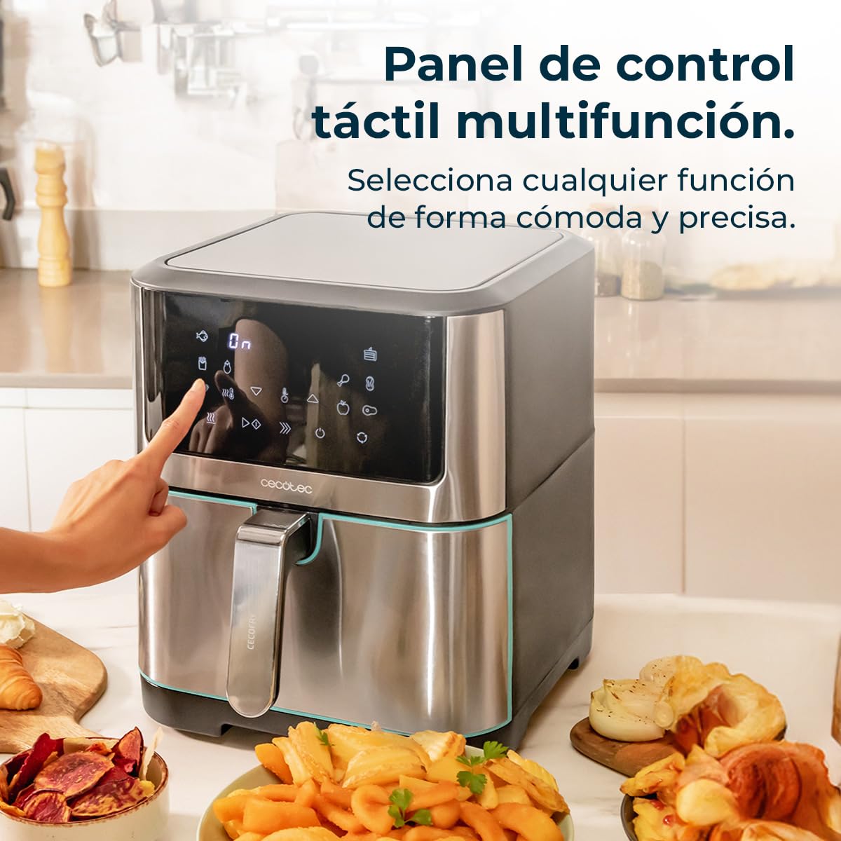 Cecotec Freidora de Aire sin Aceite de 8 L Cecofry Supreme 8000 Air Fryer. 1800 W, Panel Táctil, 30º-200 ºC, 10 Modos Preconfigurados, Pre-heat, Alerta, Acabados en Acero Inoxidable — view 10