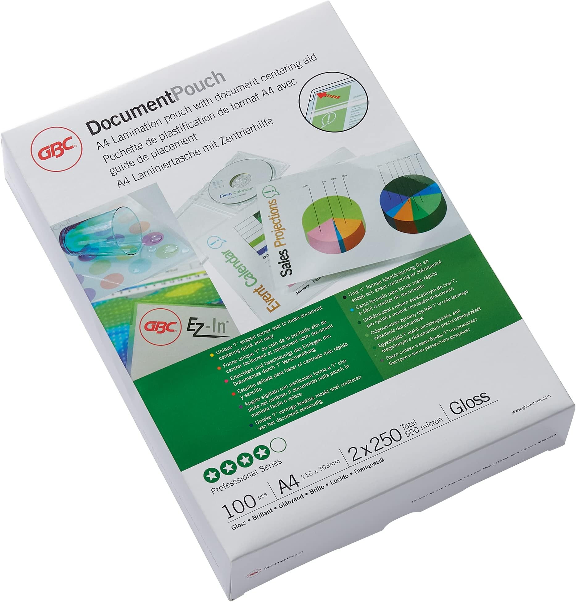 GBC A4 2x250 Micron Gloss Laminating Pouches, Pack of 100, IB586040