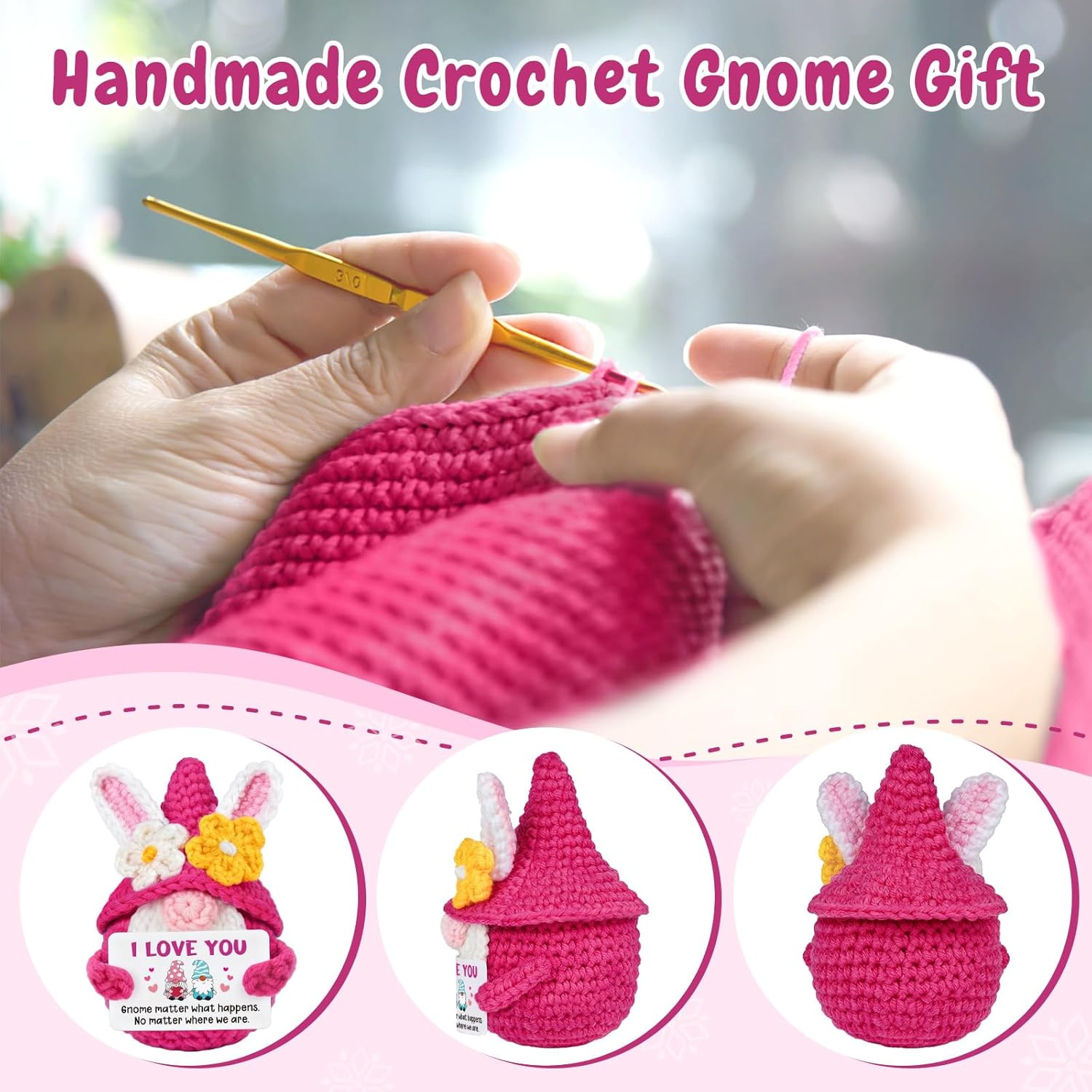 Valentines Day I Love You Gifts for Her Him Boyfriend Girlfriend Birthday, Romantic Long Distance Relationship Anniversary Love Valentines Gift for Couples Wife Husband - Handmade Crochet Gnome - Image 4