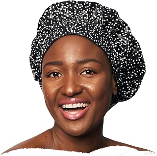 TIARA Shower Cap - Patented shower cap for long hair, Terry Lined – Leak-Free, 100% Waterproof, Machine Wash and Dry Shower Cap – Reusable Shower Cap for all Hair Lengths/Styles – Also Works as a Deep Conditioning Cap, Total Comfort