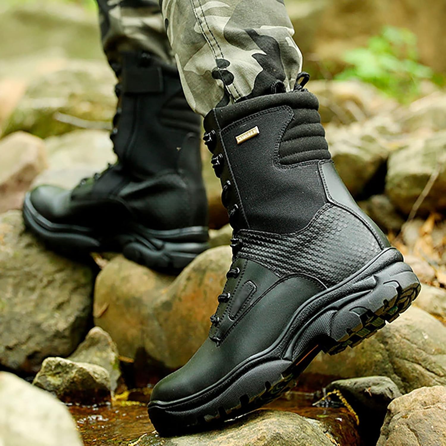 CLSQLXYJZC Men's High-top Desert Tactical Boots, Spring Autumn Lightweight Breathable with Zipper Outdoor Boots, Outdoor Waterproof Non-slip Hiking Work Boots