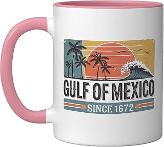 Gulf of Mexico Shirt Retro Vintage Beach Golf of Mexico Ceramic Mug, Pink/White