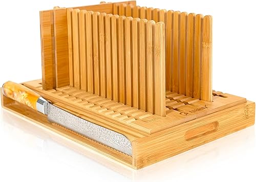 Cortador de pan para pan casero, guías de corte de grosor y ancho ajustables, diseño de guía de cortadora enchufable, con bandeja de migas, cuchillo