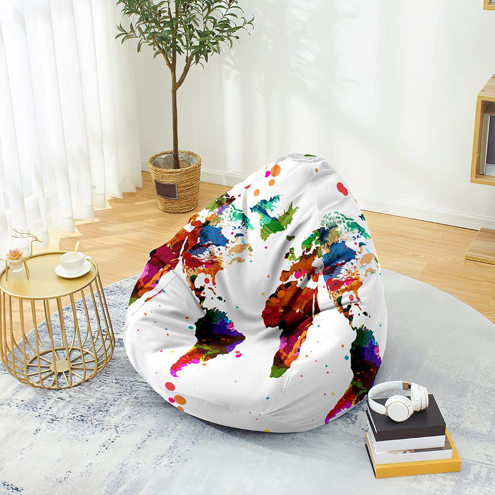 Treer Fodera per Pouf a Sacco per Adulti Bambini, Stampa Albero di Cocco Copertura per Poltrona Sacco, Senza Imbottitura, Cerniera Pouf a Forma di Pera Bean Bag Cover (100x120cm,Blu