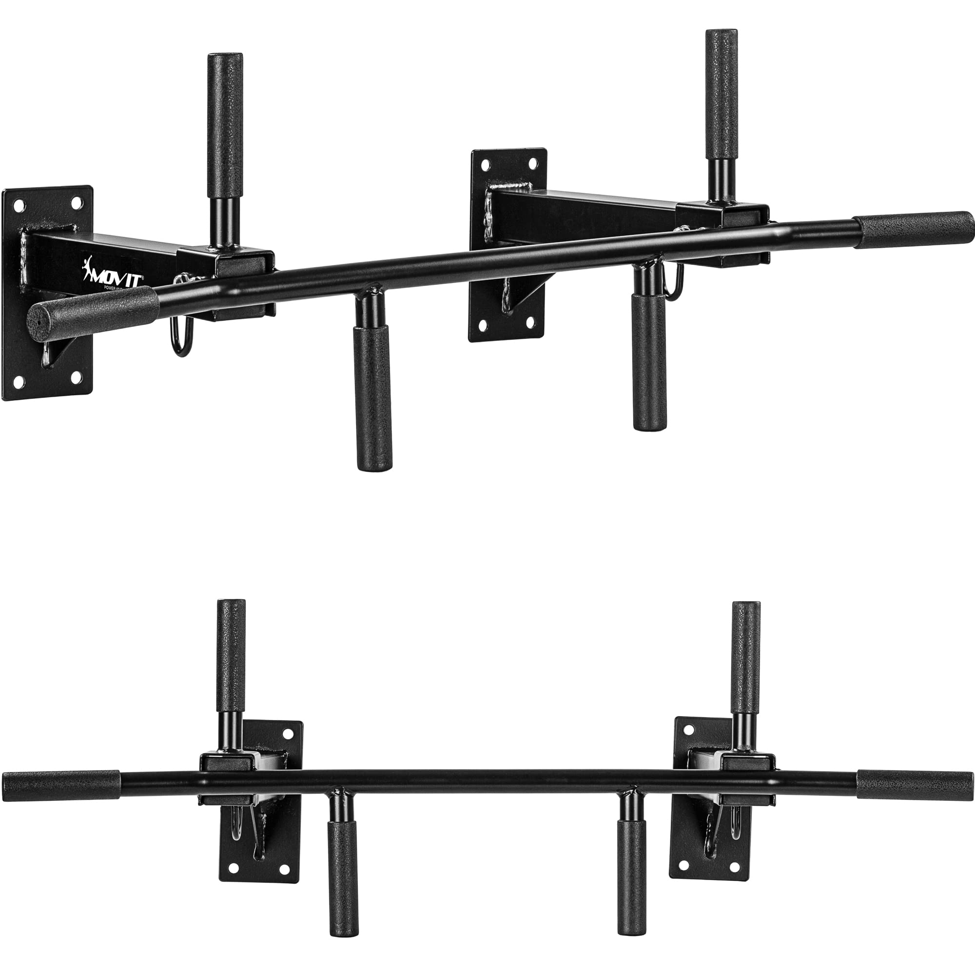 MOVIT Barra per Trazioni - a Soffitto, Professionale, Carico Massimo 350 kg, 6X Impugnatura Antiscivolo, 2X Gancio - Sbarra per Sollevarsi, Allenamento, Fitness, Pull up Bar, Chin Up