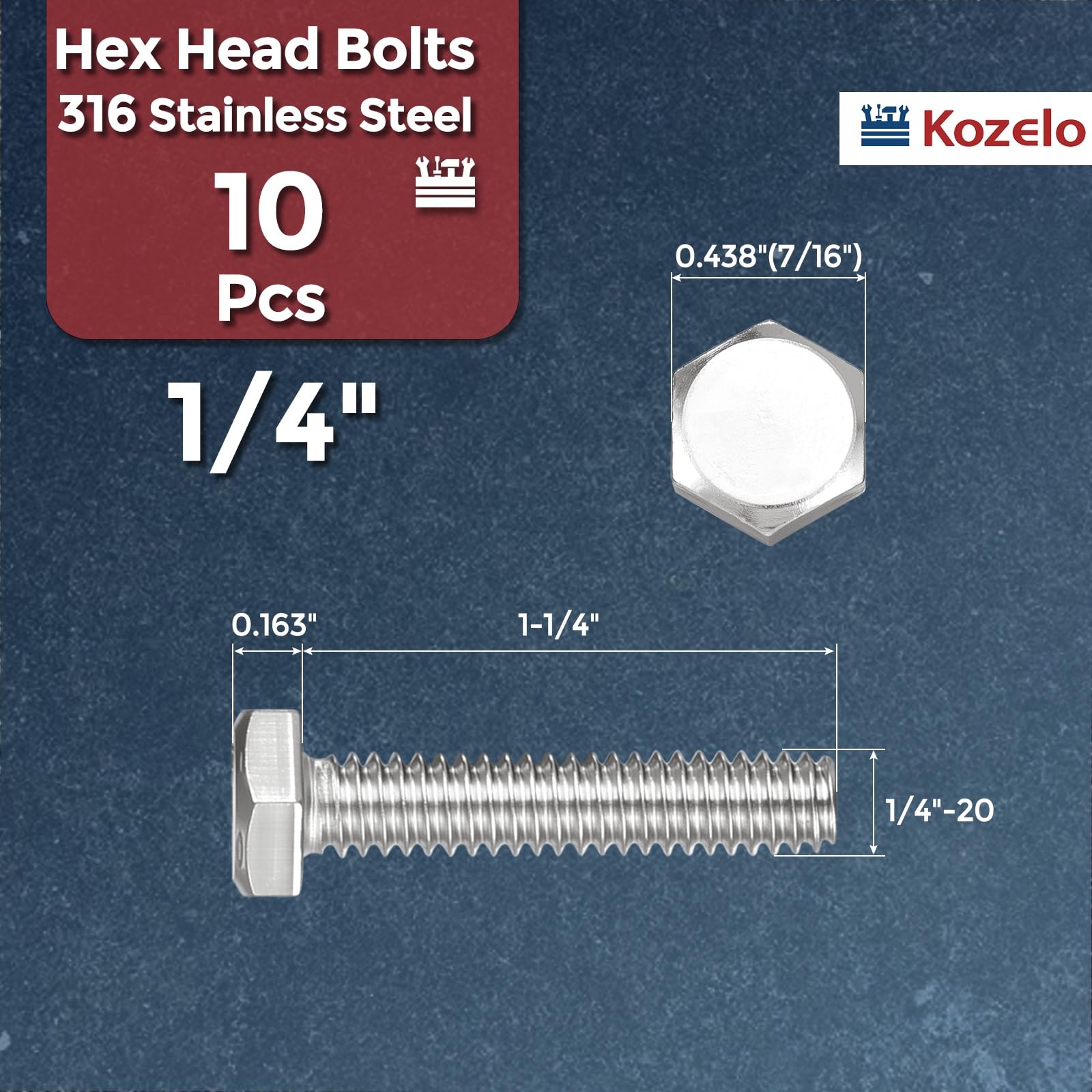 Kozelo 10 Pcs Hex Head Screws Bolts - Image 2