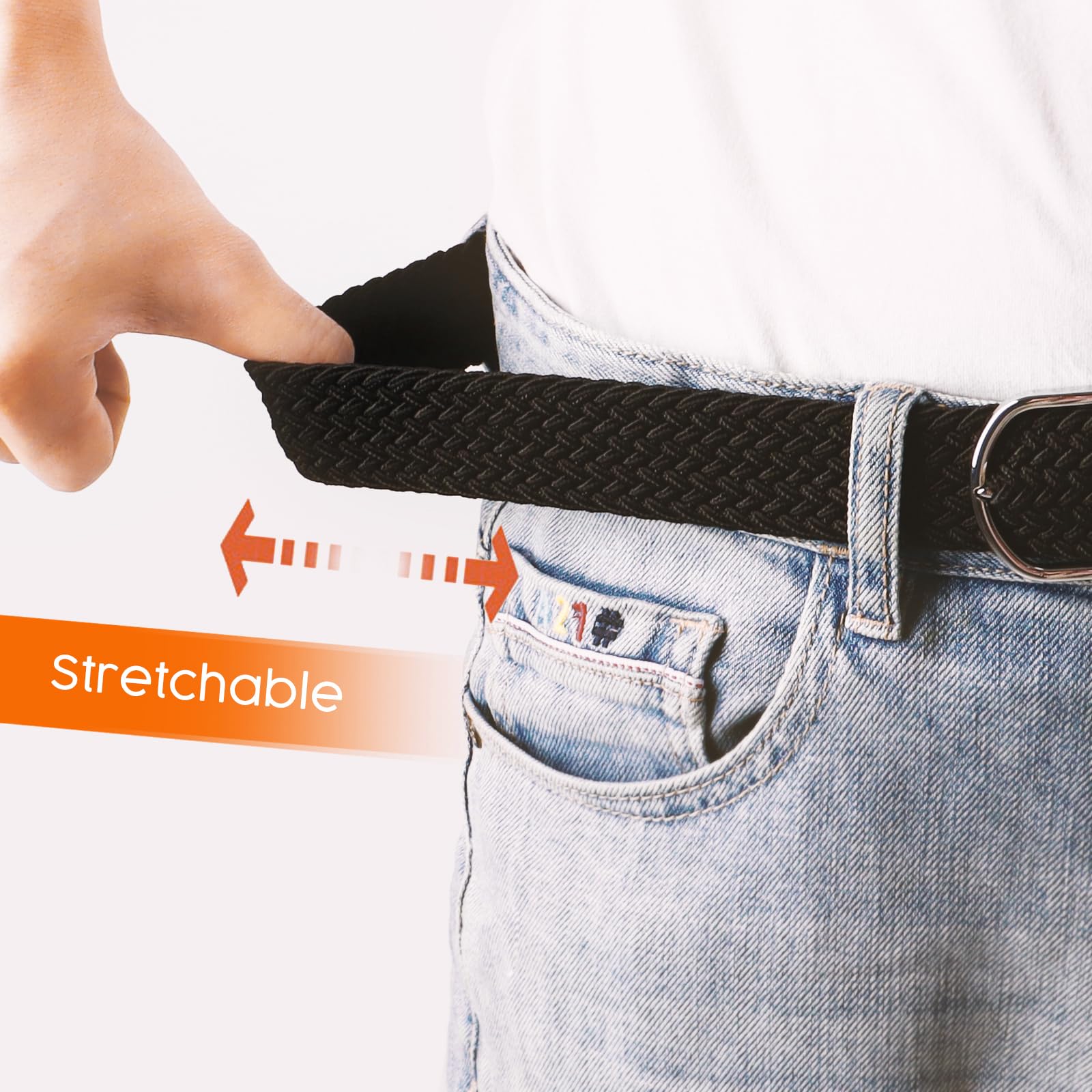 Multicolored Woven Stretch Belt for Men and Women, Braided Elastic Golf Belts Jeans Casual Pants Sport Belt