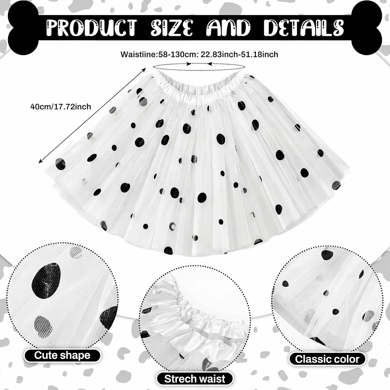 Shihanee 4 Pcs Dalmatian Costume Accessories Dalmatian Fuzzy Leg Tutu Skirt Covers Hat Gloves 100 Days Dog Outfit for Cosplay - Image 3