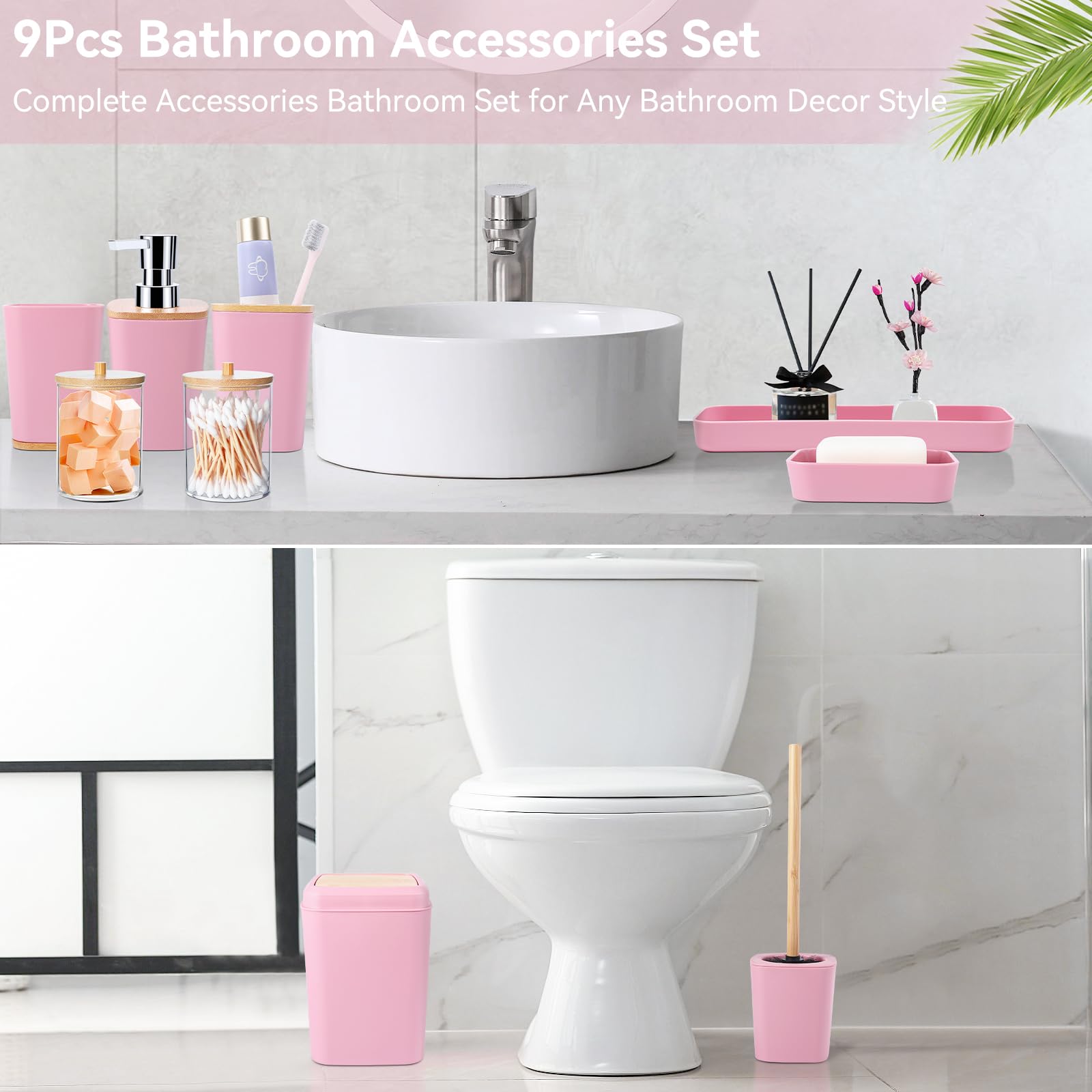 Pink Bathroom Ornaments Pink Rose Quartz Bathroom Set / Set Of Seven