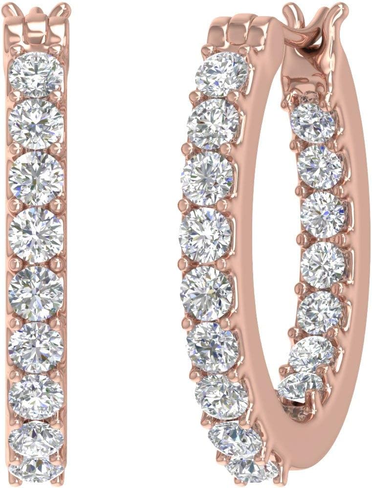 1 Carat Prong Set Natural Diamond Inside-out Hoop Earrings in 10K Gold or 950 Platinum