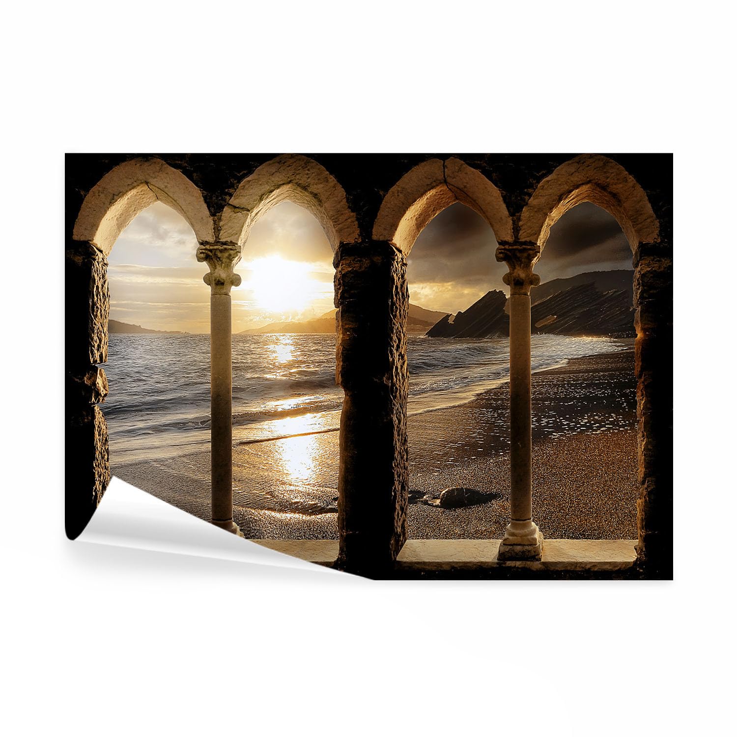 decomonkey Fotomural autoadhesivo Playa Mar paisaje Puesta de sol 98x70 cm