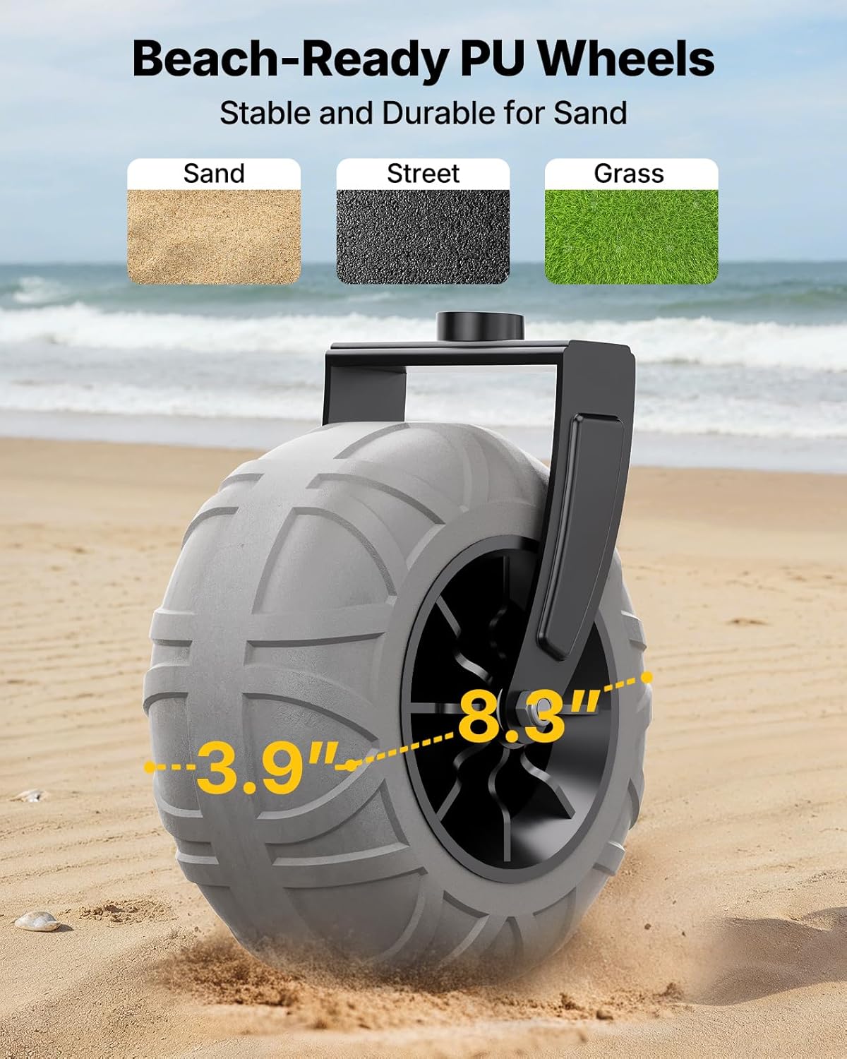 Beach Wagon with Big Wheels for Sand, 260L Capacity, Heavy Duty All-Terrain Folding Wagon with Expandable Rear, Durable Carbon Steel Frame & Big 8.3" Wheels for Beach, Outdoor & Camping Activities