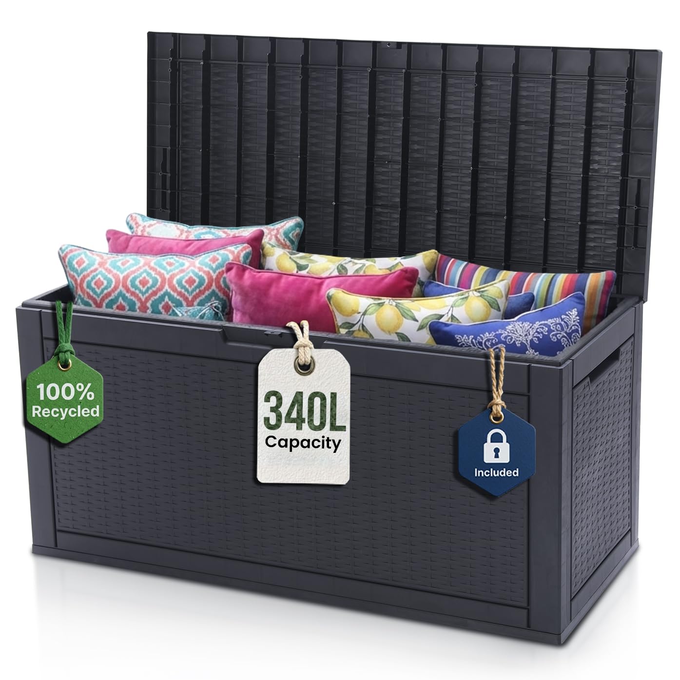 Olsen & Smith 340L Rattan Effect Garden Storage Box – Waterproof Deck Chest — image 1