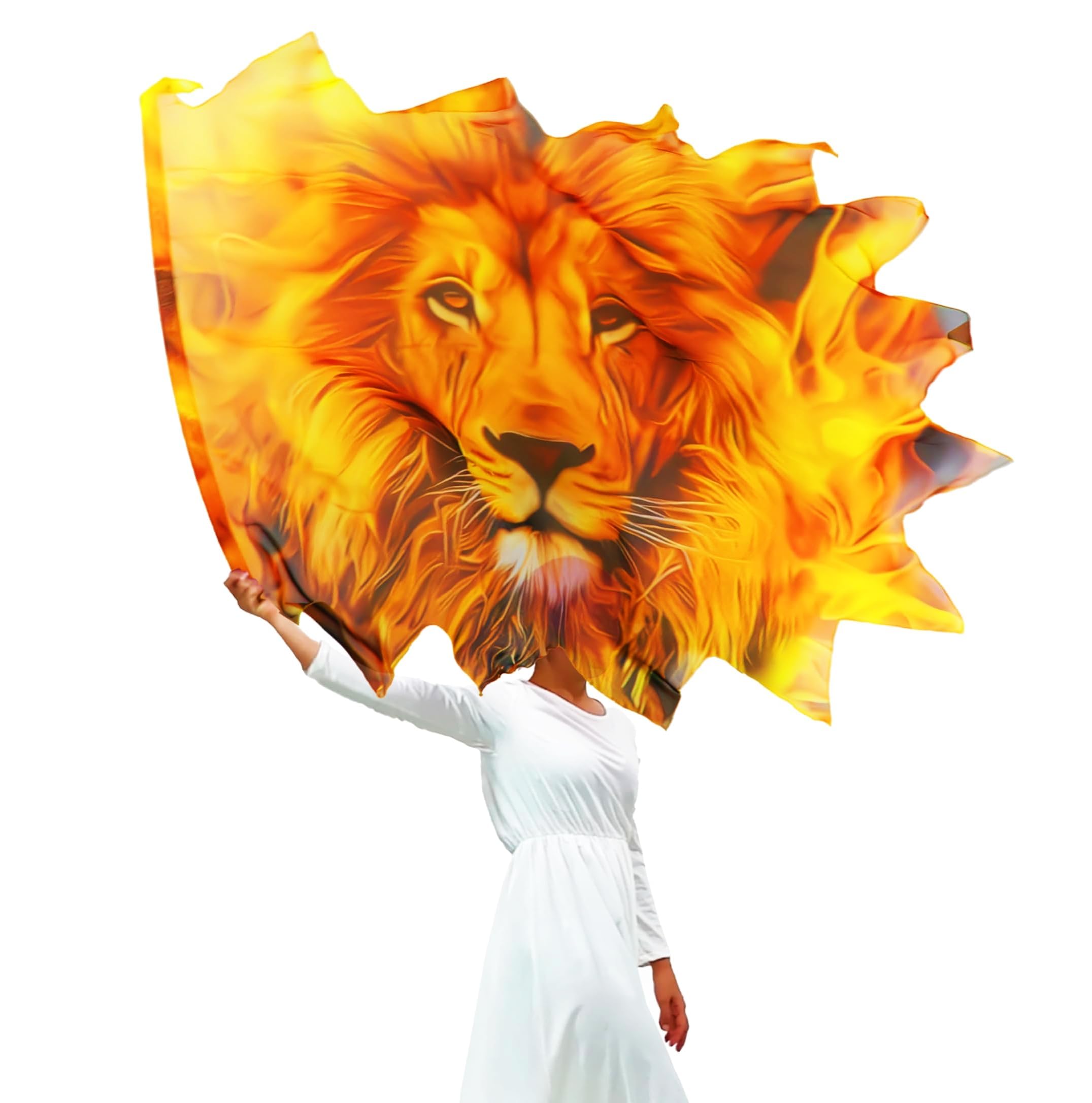 Wuchieal 53 x 45 Inch Lightweight Chiffon Worship Flag, Prophetic Praise Dance Flex Flag with Lion Flame Pattern for Church Ministry, Red White Black