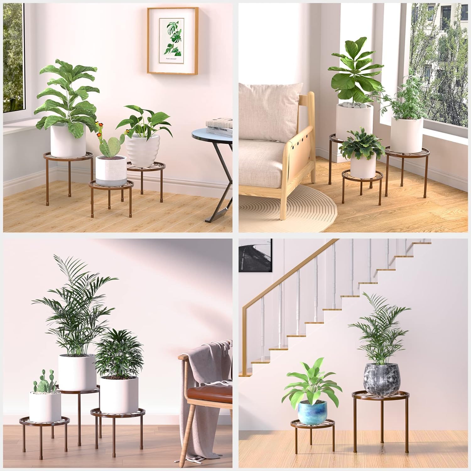 Set di 5 supporti per fiori in metallo, per interni ed esterni, piante da giardino, per scale per piante, in ferro antiruggine, decorazione per casa e giardino (bianco)