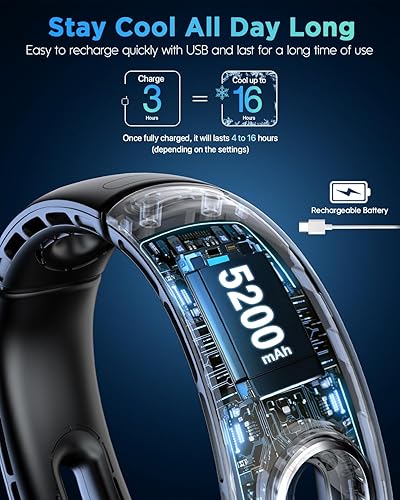 Miniatura 3 de Hotsales Ventilador de cuello, manos libres, sin aspas, portátil, recargable, ventilador de cuello de enfriamiento de 360, 4 velocidades,