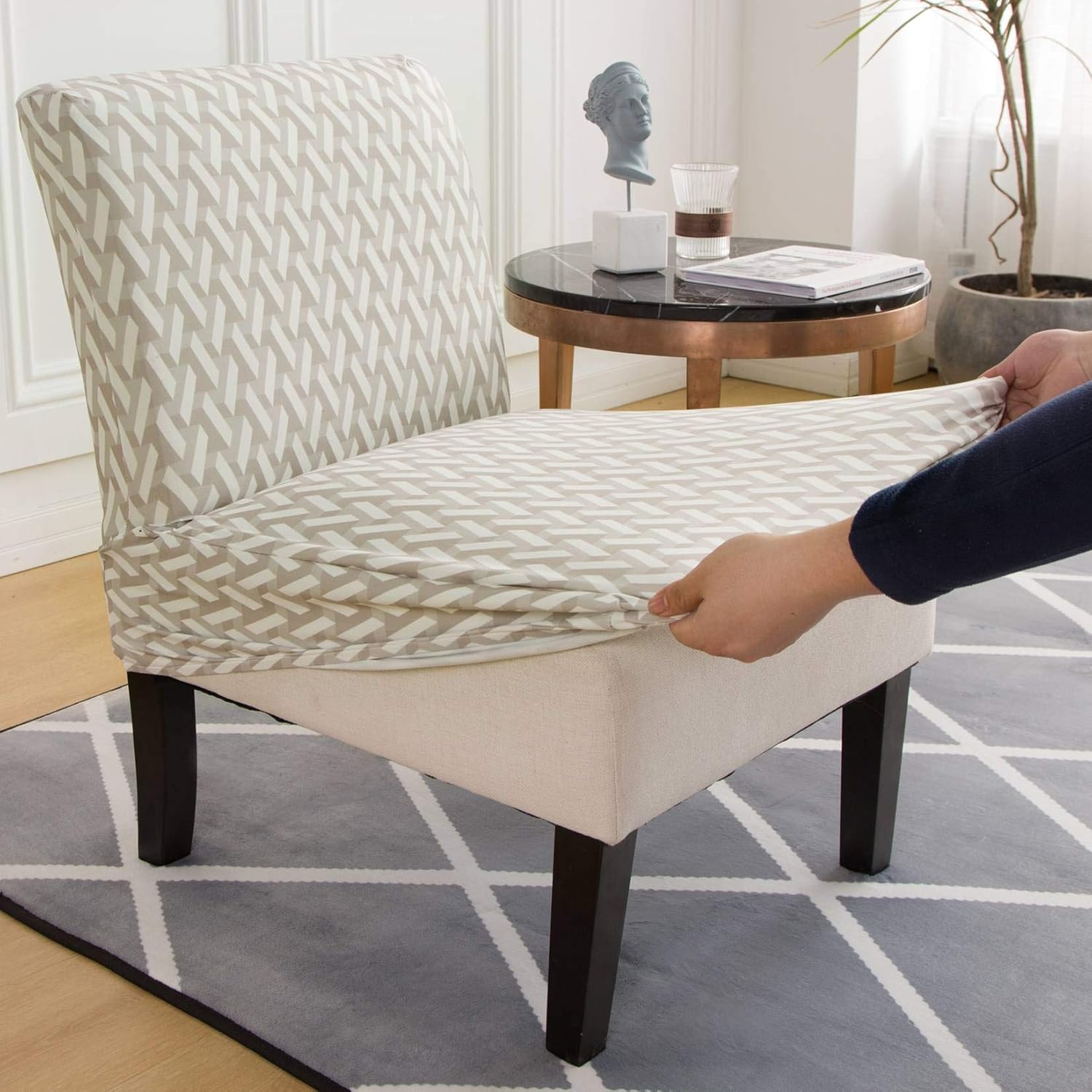 Wееklу Tор Sаlе YUENA CARE Armless Chair Slipcovers Accent Chair Cover Stretch Decorative Furniture Protector Covers Without Arms for Living Room Hotel #5 Large Suреr Sаlе 🛒 YUENA CARE Armless Chair Slipcovers Accent Chair Cover Stretch Decorative Furniture Protector Covers Without Arms for Living Room Hotel #5 Large