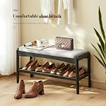 STDDRE Shoe Bench Entryway Bamboo 2-Tier Shoe Rack with Cushion Padded Seat Shoe Bench Organizer Stable for Hallway, Living Room, Bedroom(31.5 * 11.4 * 16.5IN, Black-Gray)