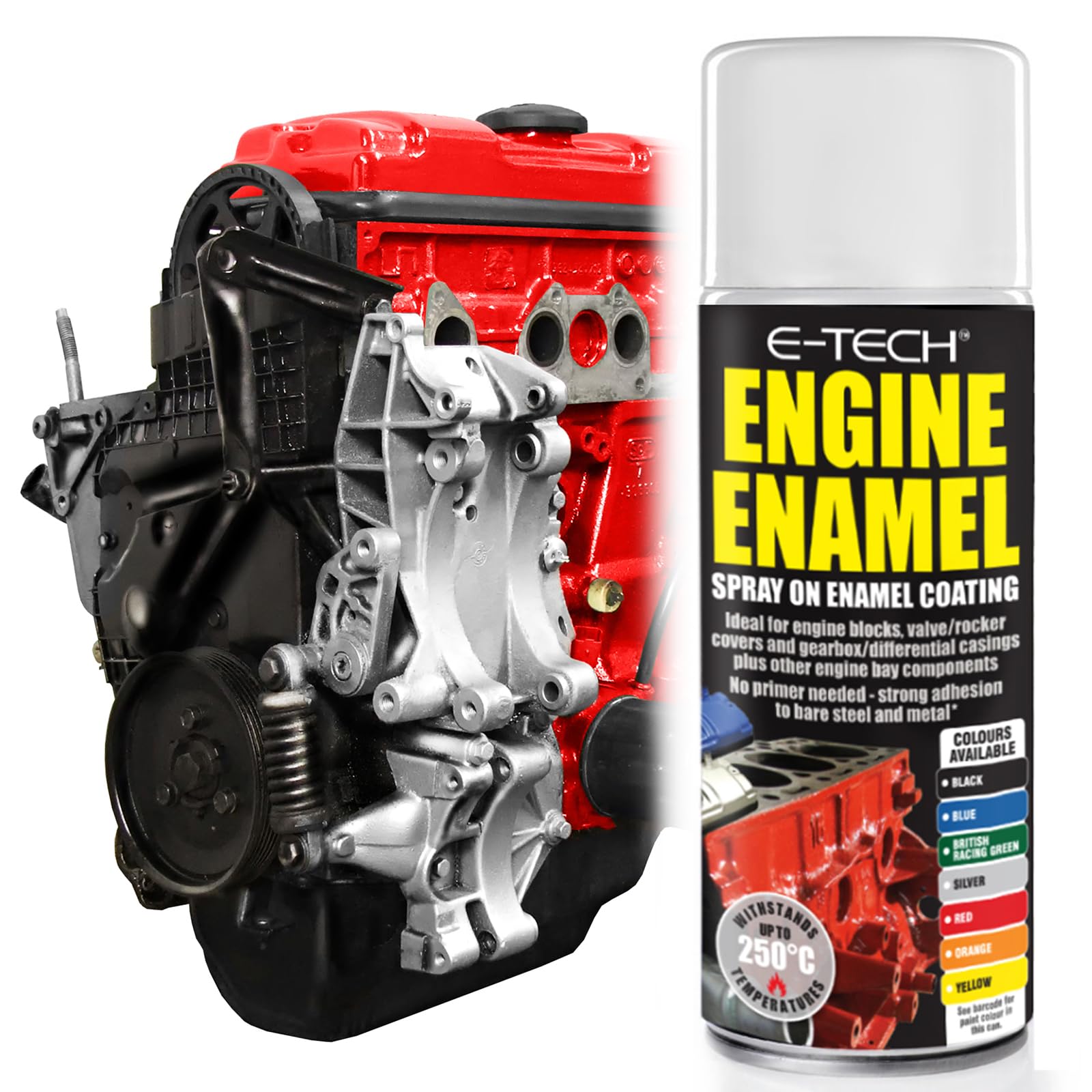 E-TECH RED Heat Resistant Engine Enamel Paint 400ml - Spray On High Temp Paint