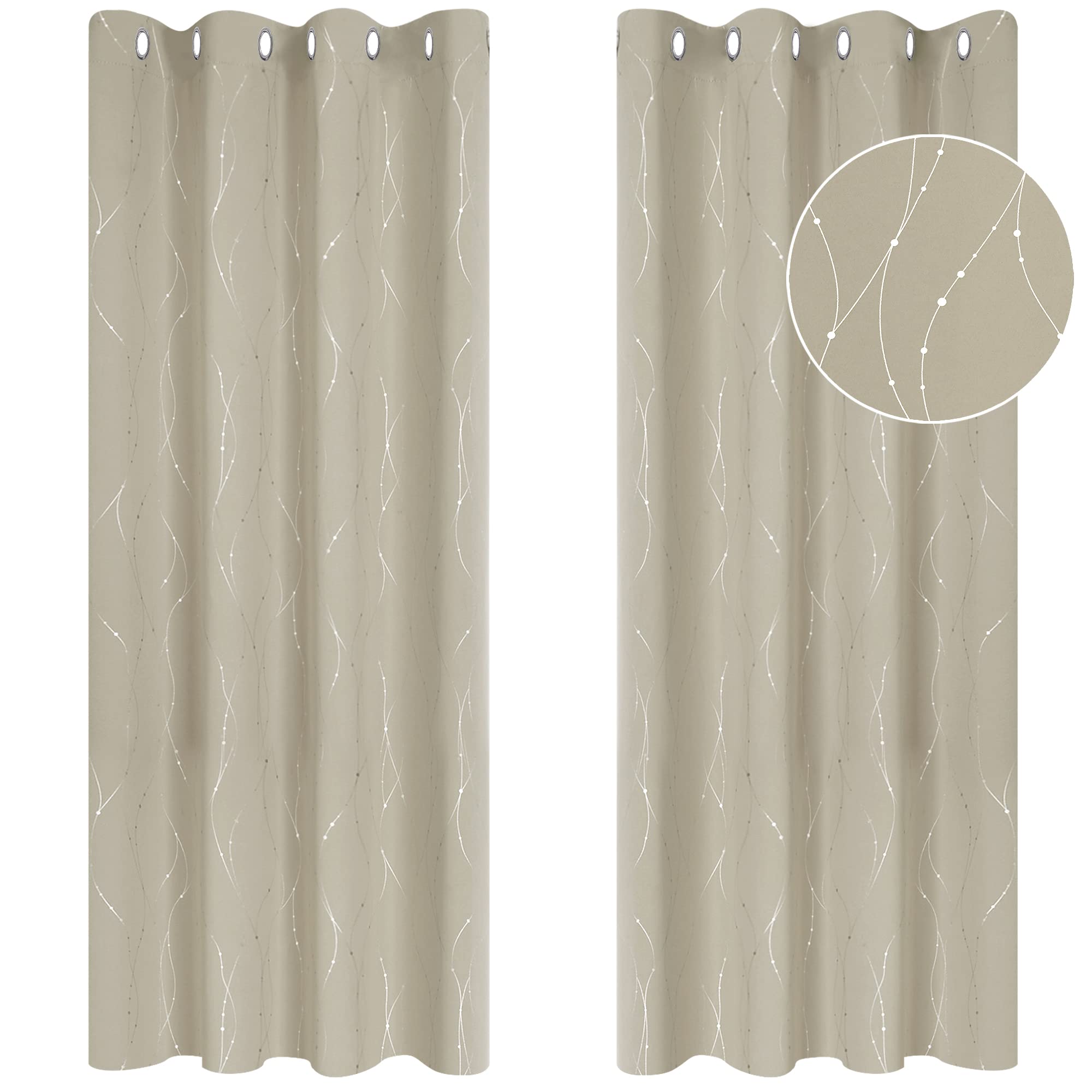 Deconovo Decorative Silver Dotted Line Foil Printed Blackout Curtains Thermal Insulated Curtains Eyelet Curtains for Baby Nursery 52 x 54 Inch Light Grey 2 Panels — view 84