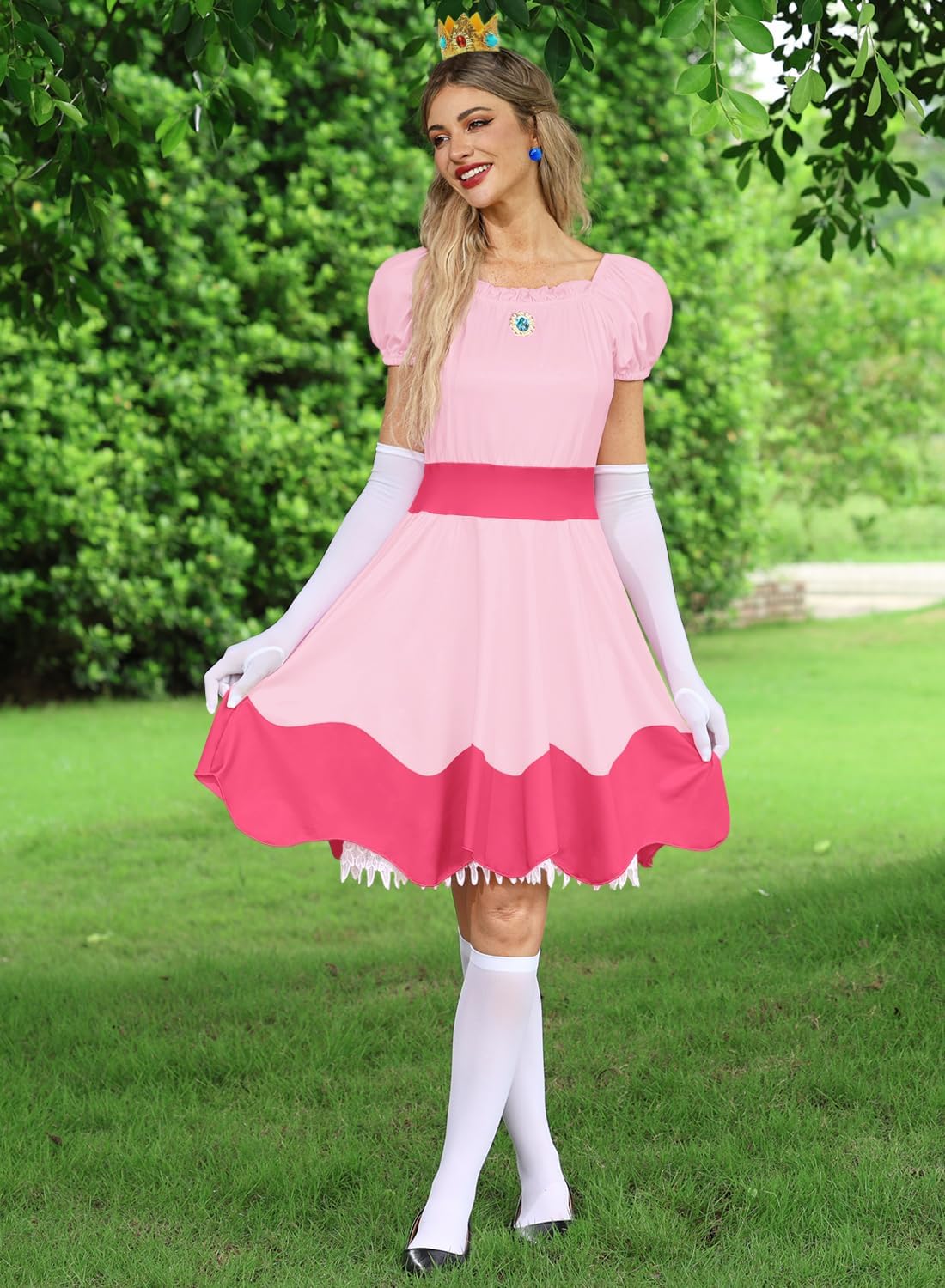 For G and PL Women's Pink Princess Costume Puff Sleeve Off Should Dress