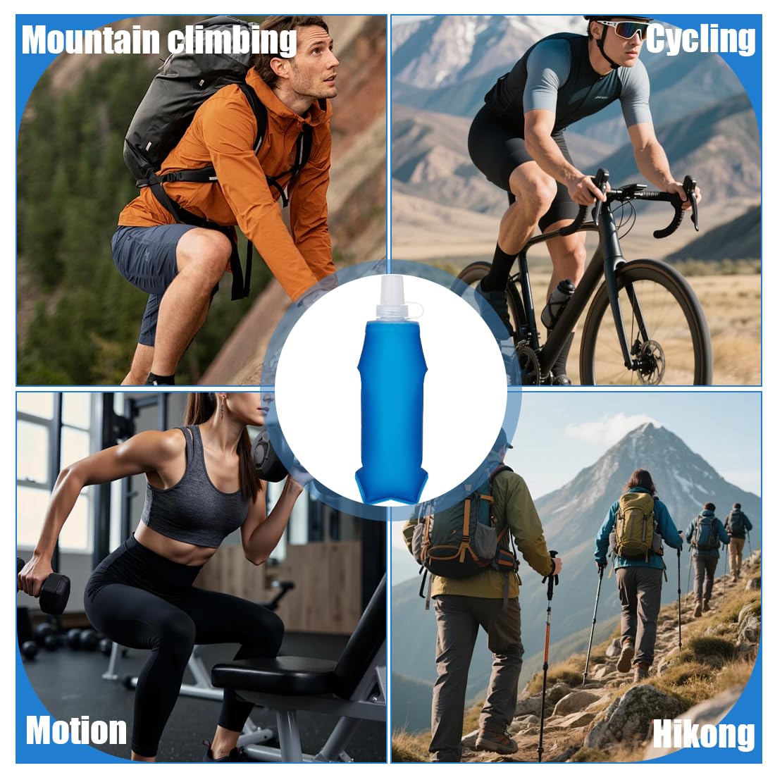 Set 2 Borracce Pieghevoli in Silicone da 250ml, Borraccia Morbida Ultraleggera con Moschettone e Sacchetto Porta Bevande, Bottiglia Acqua Richiudibile per Campeggio,Trekking, Sport Outdoor