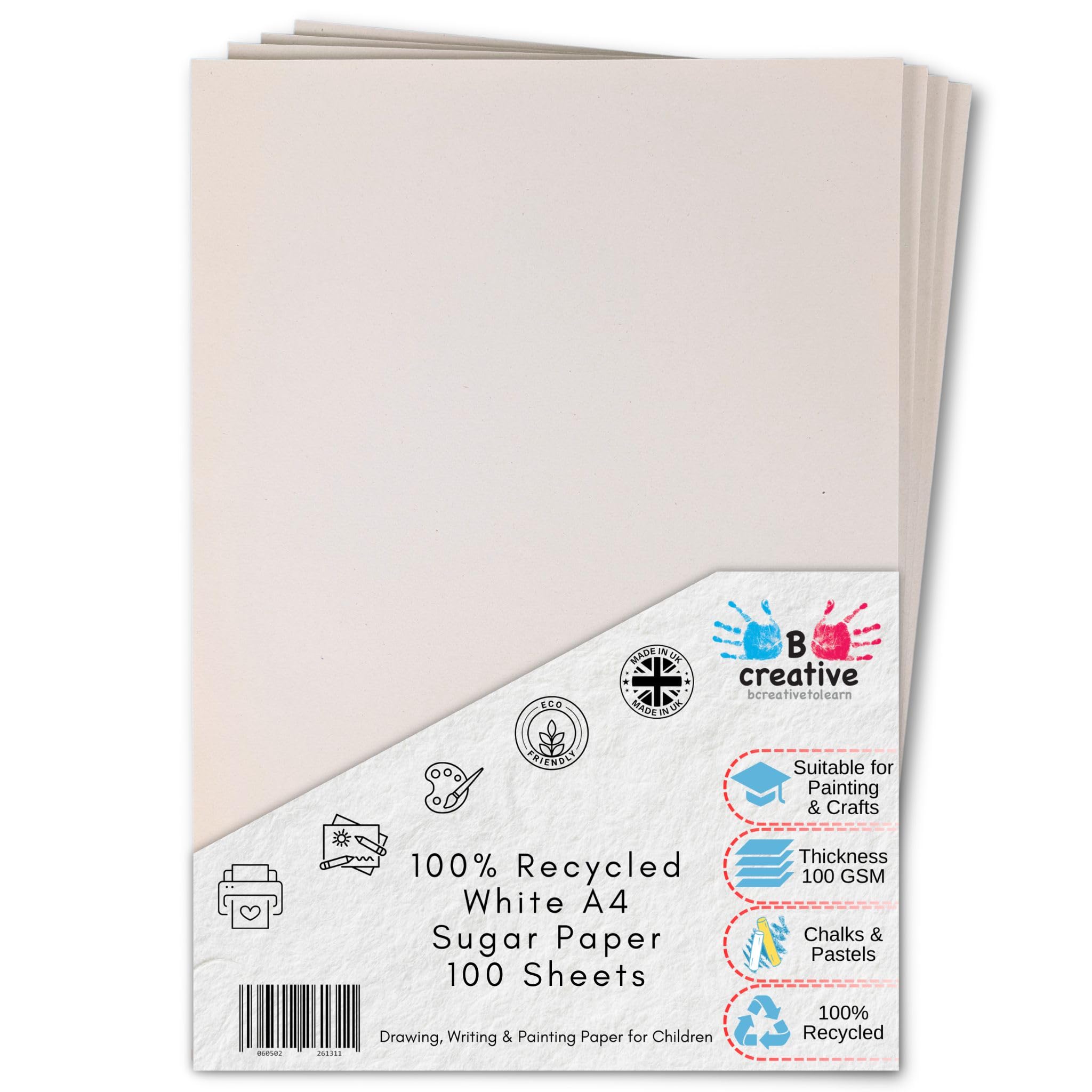 Be Creative A4 White Sugar Paper 100gsm 100 Sheets 29.7 x 21 cm – Recycled Paper for Drawing, Arts, Crafts & Classroom Use