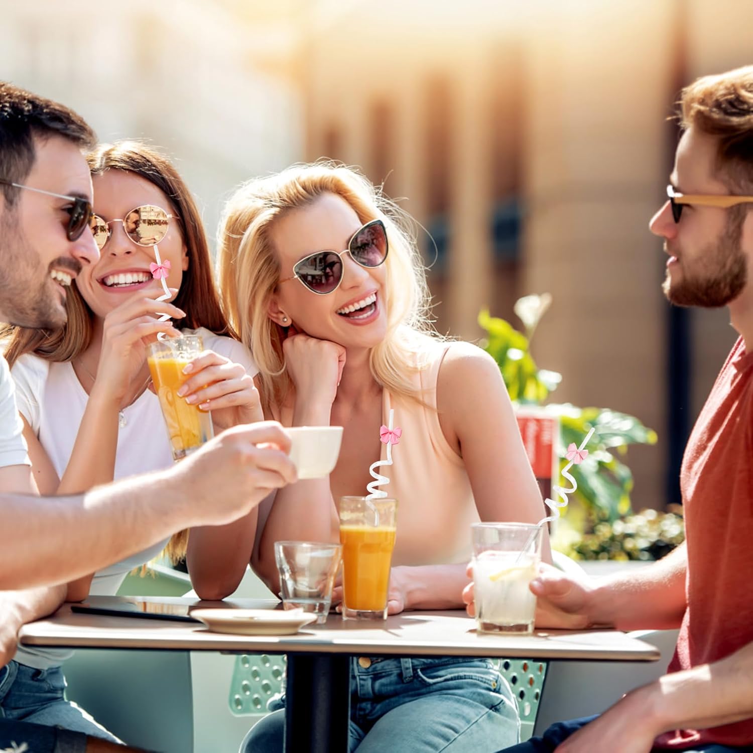 12Pcs Glitter Reusable Bow Plastic Straws Drinking Pink Bow Party Favors Straws, Bow Theme Birthday Party Bridal Engagement Drinkware Coquette Cute Party Supplies - Image 5