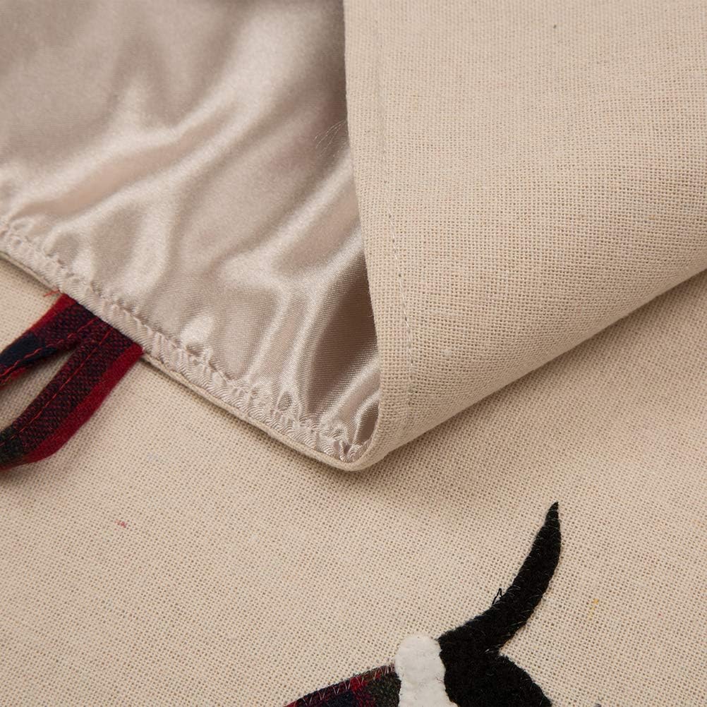 Glitzhome クリスマスツリースカート 48インチ ファブリックダックスフントパターン 格子縞エッジ 大きなラウンドツリースカ