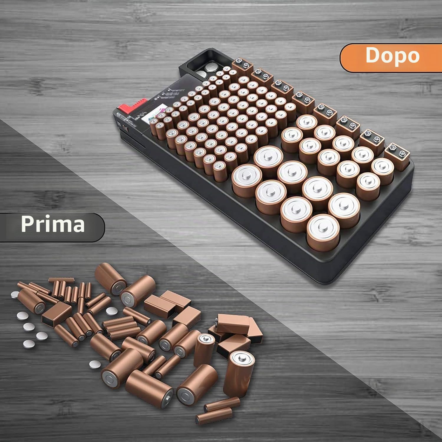 Organizzatore di Batteria 110 Slot per AAA AA 9V C D con Tester Rimovibile