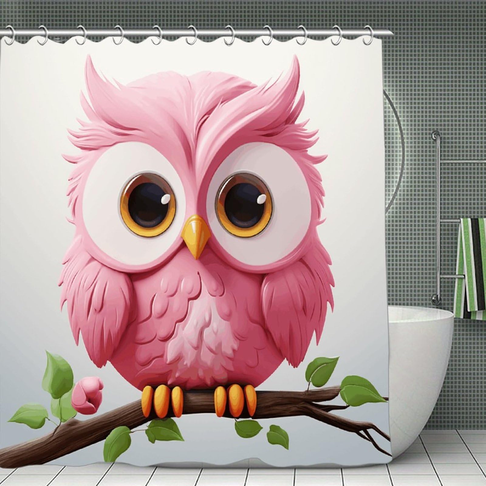 VstaDank A Pink Owl Shower Curtain Waterproof Bathroom Curtain with Hooks Luxury Weighted Bath Curtains for Bathtubs Showers Room Dividers Decorative Shower Curtains 71x71 in