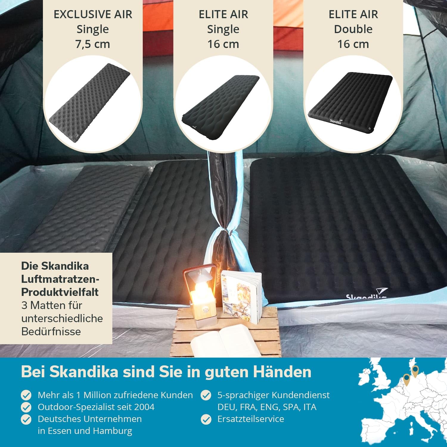 Skandika Elite e Exclusive Air | materassino isolante gonfiabile, singolo/matrimoniale, lettino da campeggio, materasso da campeggio (antracite (una piazza; 16 cm))