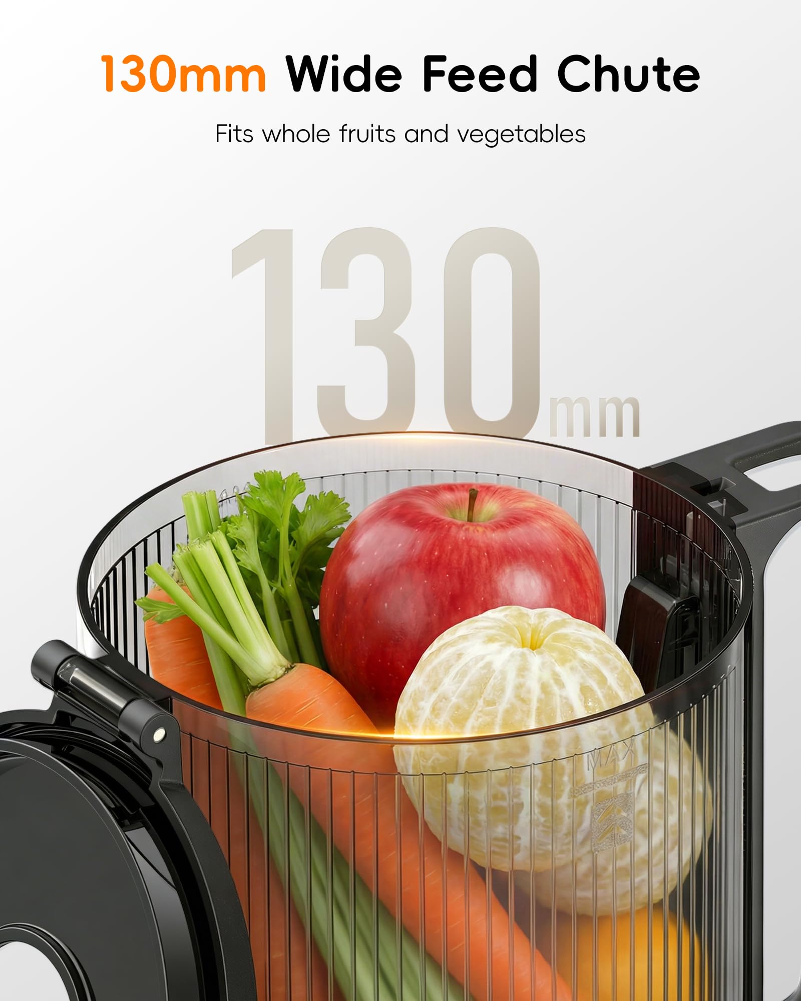 FORLIM Extracteur de Jus 250W Lent Rotatif 130mm Grande Cheminée Auto-alimentée 1,7L Réservoir Argent