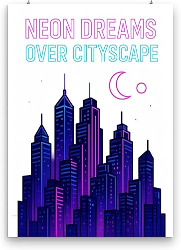 Retro-Futuristic Synthwave Cityscape - Urban Decor - 13x19 Poster Print - 80s Neon Nightscape