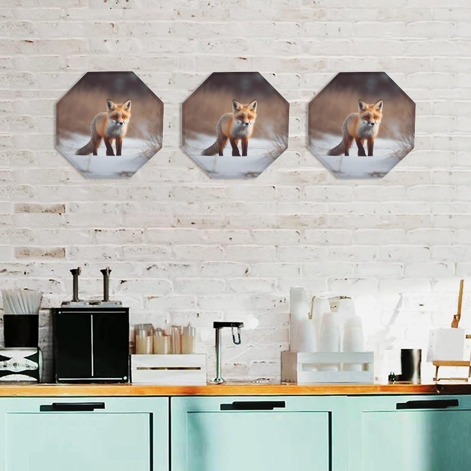 Ctagon Metal Sign for Home, Modern Display Plate for Kitchen, Cute Fox Plates Accent Hanging Wall Decorations 3PCS for Living Room, Bedroom, Hallway, Hotel