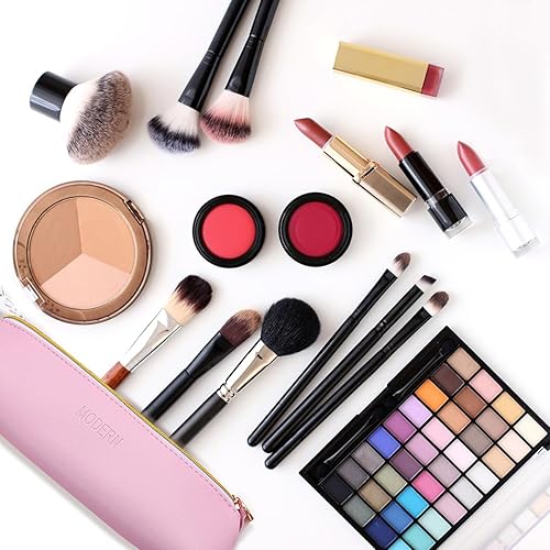 Miniatura 7 de TIE-DailyNec Estuche de cuero para lápices, bolsa de almacenamiento delgada y bonita con cremallera, bolsa de maquillaje portátil para lápices,