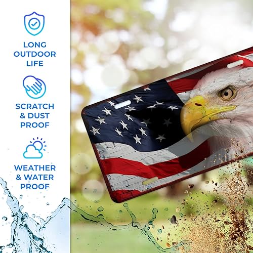 Miniatura 7 de Placa decorativa de bandera estadounidense con letrero de águila novedosa para automóvil, 6 x 12 pulgadas, libre de óxido, aluminio 040, resistente