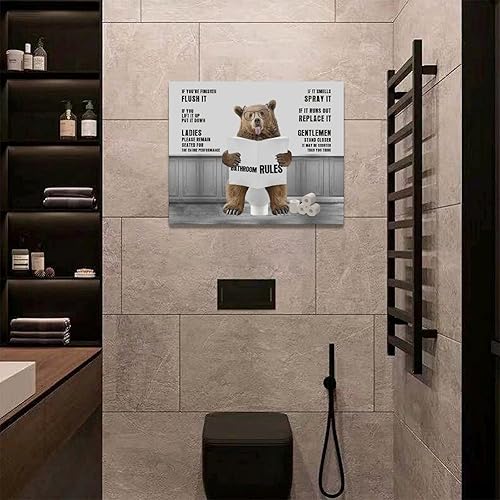 Miniatura 2 de Arte de pared de oso para baño, imágenes divertidas de oso en el inodoro, para pared, reglas de baño, pintura en lienzo en blanco y negro,