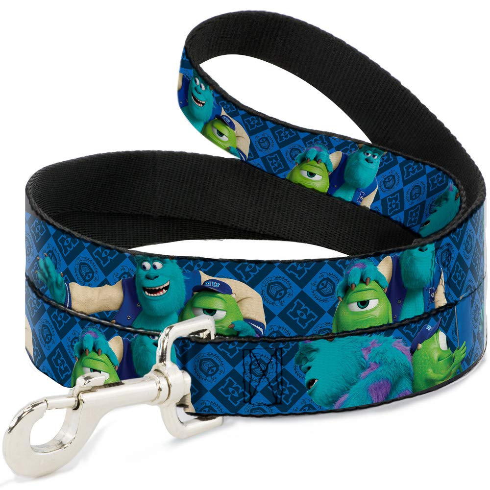 Buckle-Down Disney Pet Leash, Dog Leash, Monsters University Sulley Mike Poses Checkers Blue, 4 Feet Long 1.0 Inch Wide