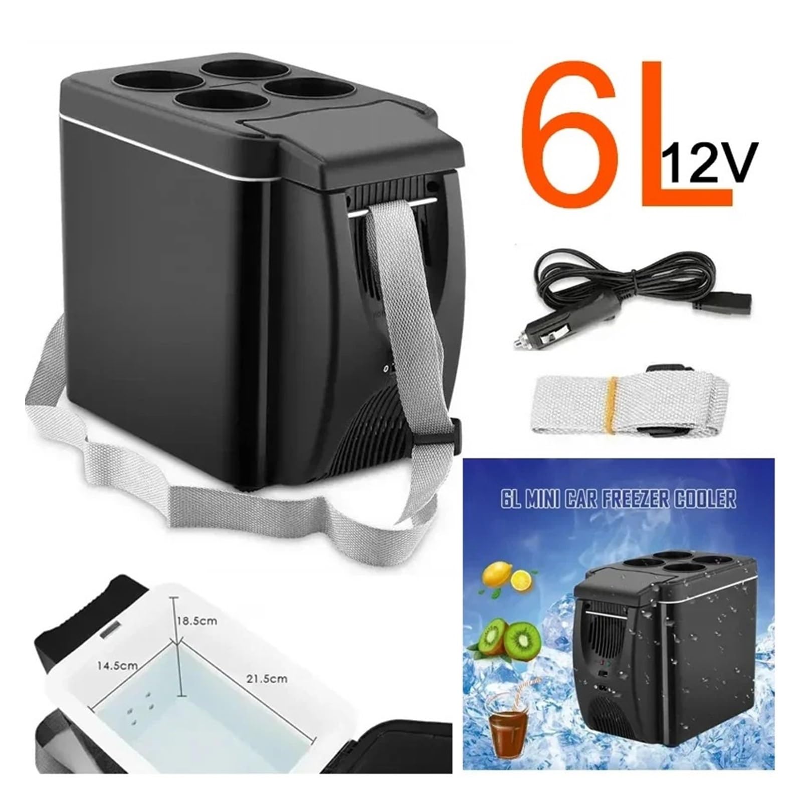 Refrigerador for Coche, Mini refrigerador, congelador portátil, 12 V CC, enchufable, refrigerador termoeléctrico de 6 L for Frutas.(5A Household Convert)