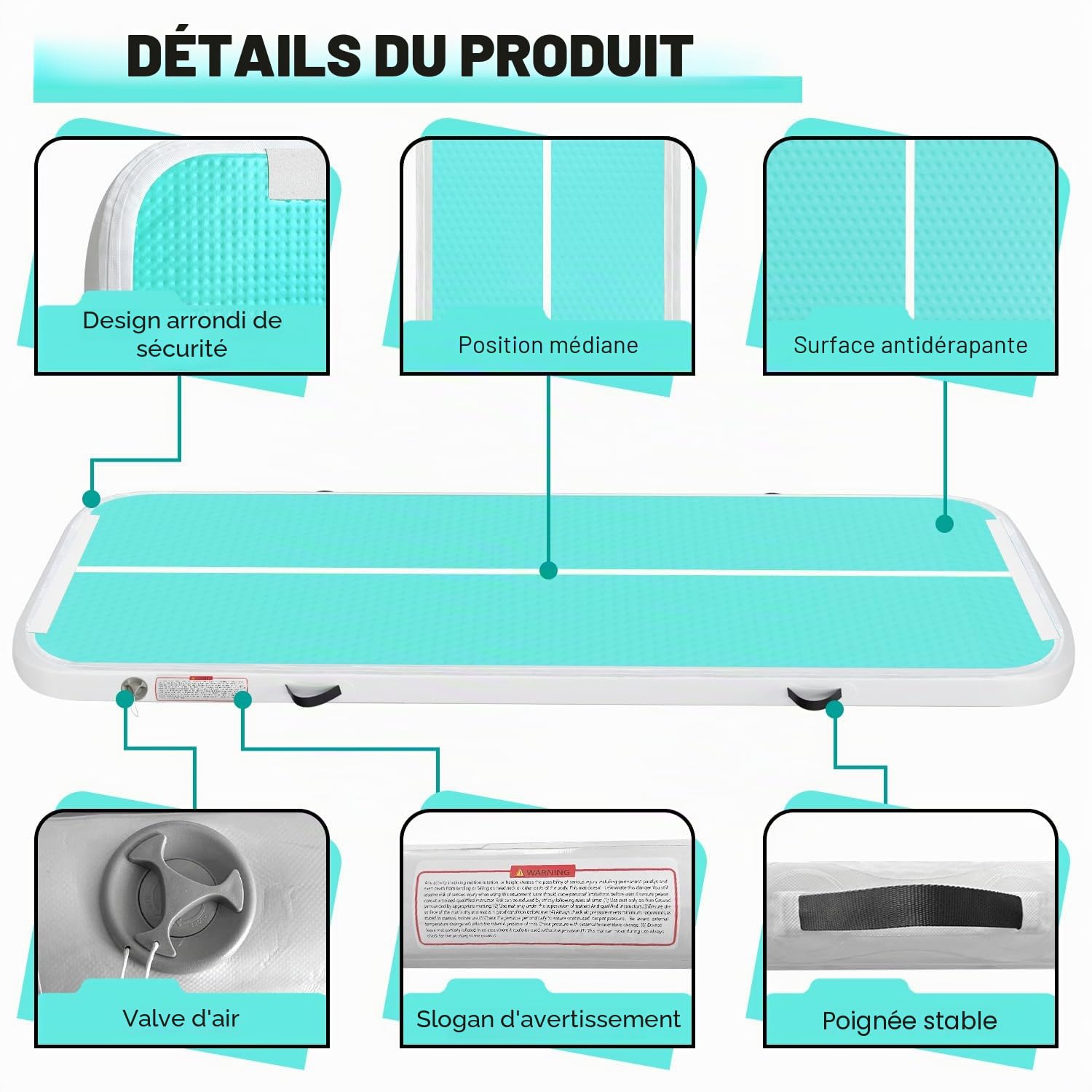Tapis de Gymnastique Air Tumble Track, Tapis de Gymnastique Gonflable pour Tumbling 6,6ft 10ft 13ft 16ft 20ft/10cm Air Tumble Track, Pour Usage Familial/Yoga/Eau/Danse – 5m, Vert