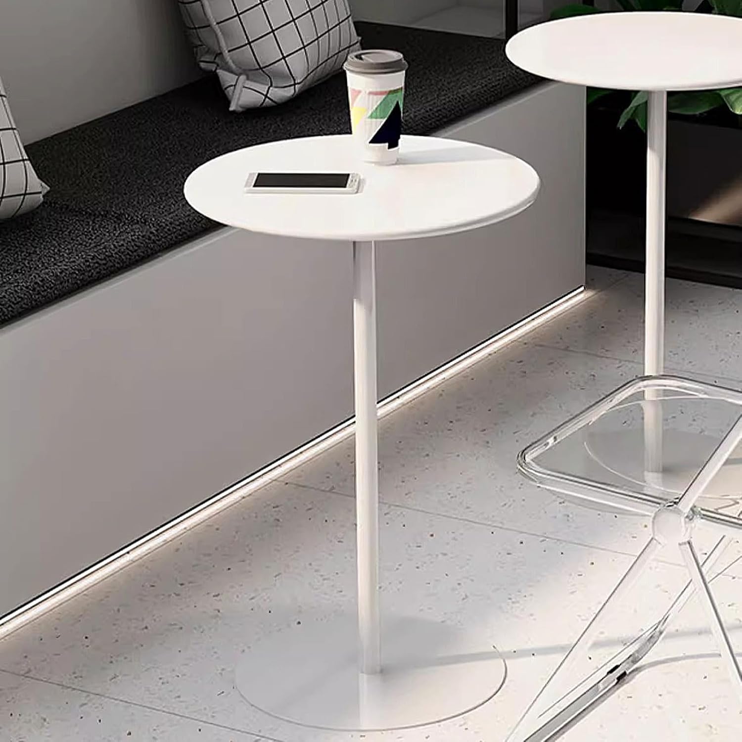 Bistro Table Iron Bar Table Leisure Table Round Dining Table Sofa Side Table for Garden Outdoor Patio Bistro Cafe, Living Room Tables Kitchen Table with Metal Base, White (One Color-40.5x40.5x62cm