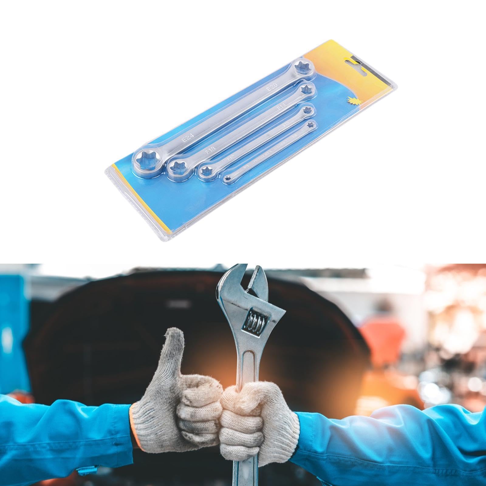 4 Pezzi Chiave a Bussola Set Chiavi Doppia Testa Chiave Box Manico Prolungato Attrezzi Realizzate in Acciaio Resistente Robuste Contro La