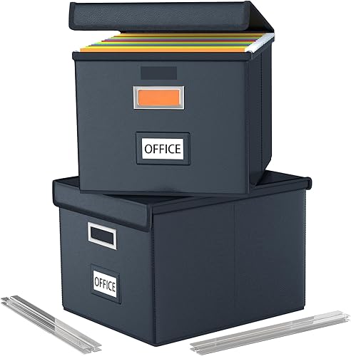 Vista 206 de Huolewa Caja organizadora de archivos con tapa, organizador de carpetas de archivos plegable para almacenamiento de documentos de oficina, caja