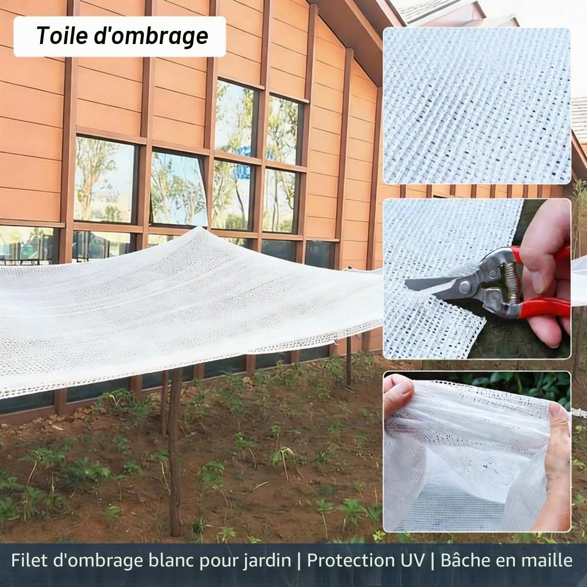 Filet D'ombrage Voile D'ombrage 50% Protection Solaire Tissu Blanc | Tissu D'ombrage, HDPE Toile d'ombrage, Thermique, pour Jardin Serre Pergola Extérieur Plantes(5x6m)
