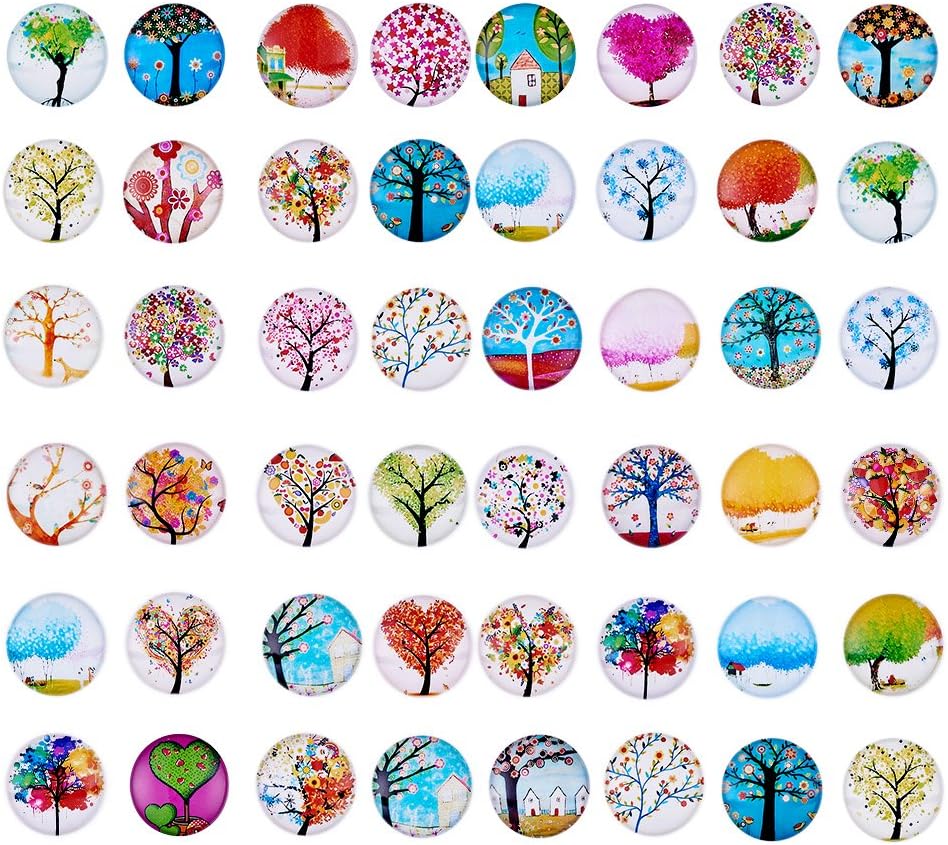 Craftdady 200Pcs 20mm Tree of Life Glass Cabochons Mixed Colors Flat Back Half Round Dome Cabochon Tiles 3/4 Inch for Jewelry Making
